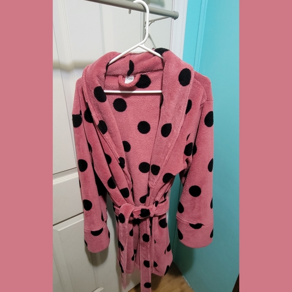 Victoria's Secret PINK I Only Sleep In Pink Polka Dot Fleece Robe